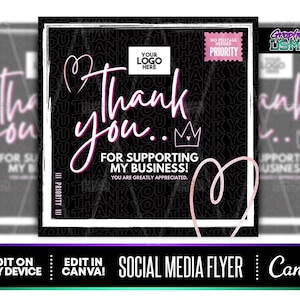 DIY Bedankt postzegelkaart Canva-sjabloon, bedankt voor uw zakelijke flyer, sociale media flyer, premade flyer, Instagram flyers