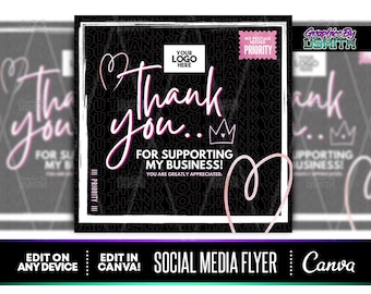 DIY Dankeschön Postkarte Canva Vorlage, Danke für Ihren Business Flyer, Social Media Flyer, vorgefertigte Flyer, Instagram Flyers