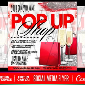 DIY Pop Up Shop Red Canva Template, Premade Templates, Social Media Flyer, Instagram Flyer, Premade Flyer, Sip and Shop Flyer