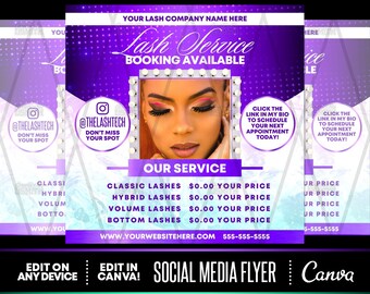 Lash Service Flyer Template, Lash Class Booking (Canva Editable, Digital Download)