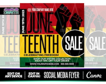 Juneteenth Sale Flyer Template, Social Media (Canva Editable, 7x7 inch)