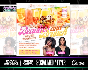Beauties and Brunch Flyer Template, Women's Event (Canva, Digital Download)