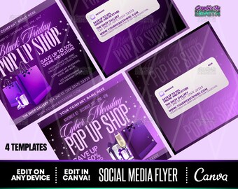 DIY Black Friday Purple Pop Up Shop, Cyber Monday Canva Premade Templates, Social Media Post Flyer, Instagram Flyer, Beauty Bundle Flyer