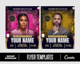Bday Flyer Template, Canva Social Media Flyer, Digital Download, Birthday Invitation