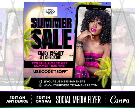 Summer Sale Flyer, Canva Template, Premade Templates, Social Media Flyer, Instagram Flyer, Premade Flyer, Sip and Shop Flyer, Shop Now Flyer