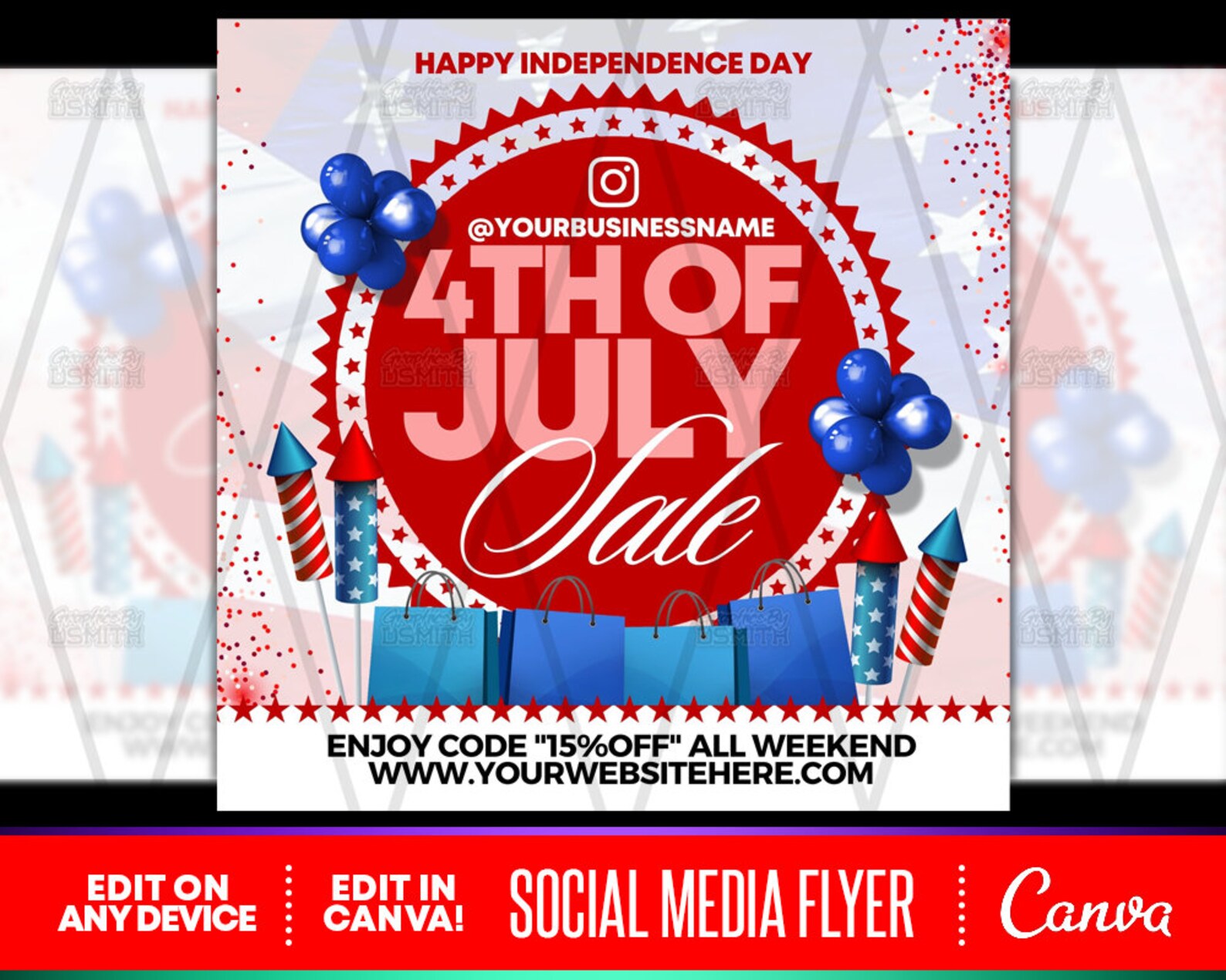 DIY 4th Of July Canva Template Social Media Flyer Premade Etsy