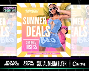 DIY Summer Deals Flyer Template, Social Media, Canva (7x7 inch)