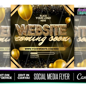 DIY Website Coming Soon Gold Canva Template, Website Coming Soon Flyer, Social Media Flyer, Premade Flyers, Website Launch Flyer Templates