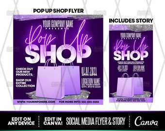 DIY Pop Up Shop Lila Flyer, Instagram Story Canva Vorlagen, Vorgefertigte Vorlagen, Social Media Flyer, Instagram Flyer, Vorgefertigte Flyer,