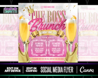The Boss Brunch Flyer Template, Social Media Design (Canva Editable)