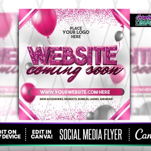 DIY Website Coming Soon Pink Canva Template, Website Coming Soon Flyer, Social Media Flyer, Premade Flyers, Website Launch Flyer Templates