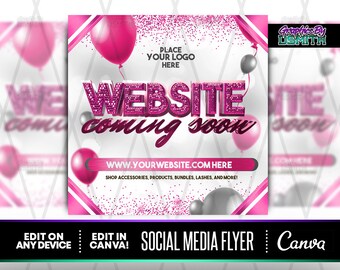 Pink Website Coming Soon Flyer, Social Media Template (Canva)
