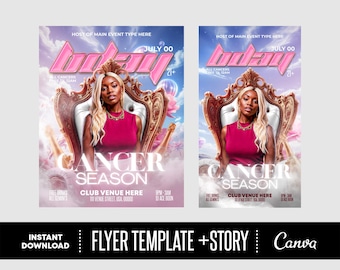 Cancer Season Birthday Flyer Template, Canva Bday Invitation (Digital Download)