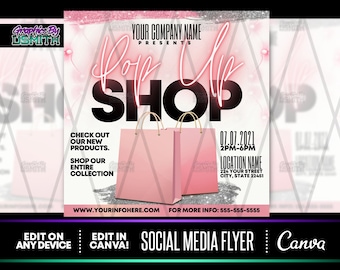 Pop Up Shop Flyer Template, Social Media Flyer (Canva, 7x7 inch) (Digital Download)