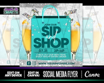 Turquoise Sip and Shop Flyer, Social Media Template (Canva)