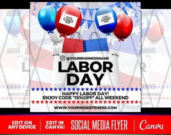 DIY Labor Day Sale Canva Template, Social Media Flyer, Premade Instagram Flyer, Red White and Blue Boutique Flyers, Labor Day Flyer