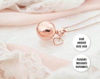 Bola de grossesse sur mesure rose gold, or ou argent breloque coeur. Idée cadeau à personnaliser pour future maman Collier femme enceinte