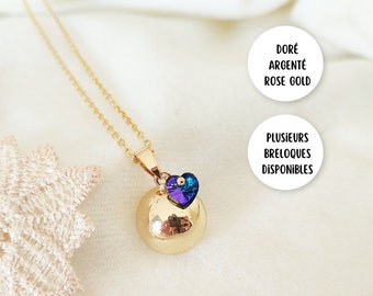 Bola de grossesse or avec charm coeur en cristal bleu marine. Cadeau de grossesse pour future maman. Collier pour femme enceinte