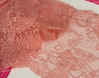 Floral Stretch Lace Coral Pink | 6" (16cm) wide - 1 meter
