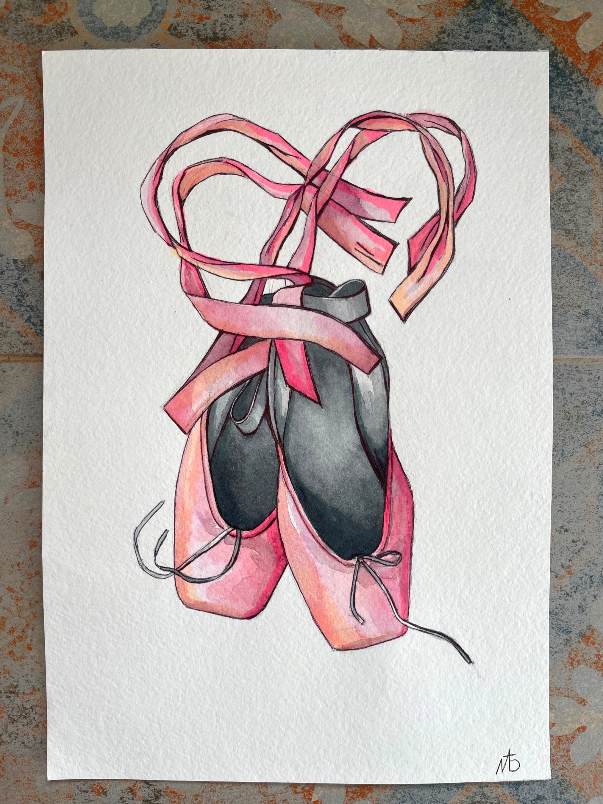 Pointe shoes ballerina wall art original drawing 11783 Etsy