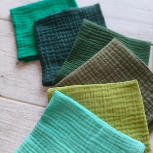 Organic Muslin Handkerchiefs, Green Colors Soft Double Gauze Cotton Hankies, Eco-Friendly Tissues