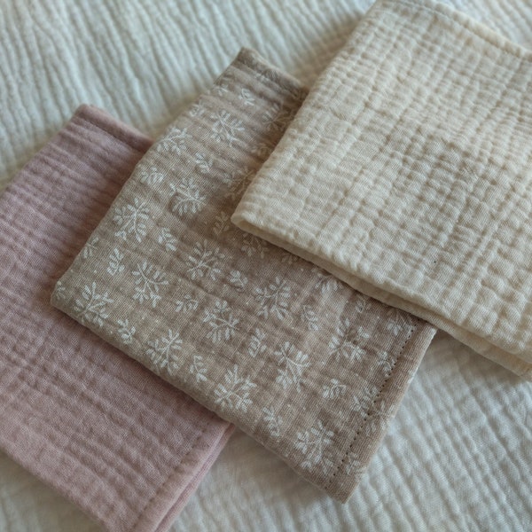 Muslin Handkerchiefs, Set of 3 Soft Double Gauze Hankies, Floral Cotton Handkerchief, Eco Friendly Tissues, Zero Waste/ Reusable, Handmade
