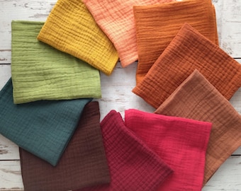 Organic Muslin Handkerchiefs, Autumn Colors, Double Gauze Cotton Hankerchief