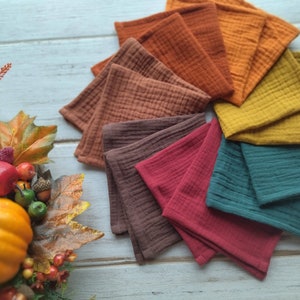 Organic Muslin Fall Handkerchiefs, Soft Double Gauze, Eco Friendly Cotton Tissues, Zero Waste/ Reusable, Handmade Product, Autumn flu