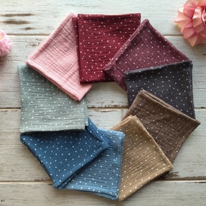 Polka Dots Muslin Handkerchiefs, Soft Double Gauze / Eco Friendly Cotton Tissues, Zero Waste/ Reusable, Handmade Product