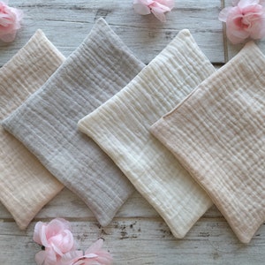 Small 5&quot; Muslin Face Cloths /Washcloths in 36 colors, Bio Cotton Wash Cloths, Reusable Organic Cotton Gauze Wipes, Square Washable Face Pads