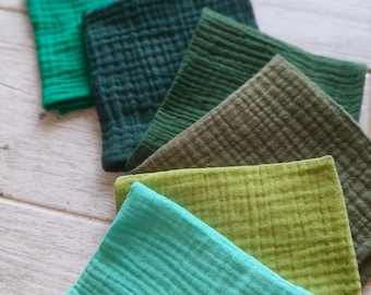 Organic Muslin Handkerchiefs, Green Colors Soft Double Gauze Cotton Hankies, Eco-Friendly Tissues
