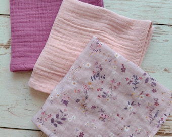 Organic Cotton Muslin Handkerchief Set, Floral Double Gauze Hankies