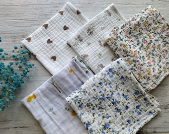 Floral Handkerchiefs, Soft Muslin Cotton Hankies, Eco Friendly Flower Tissues, Zero Waste/ Reusable, Handmade Product