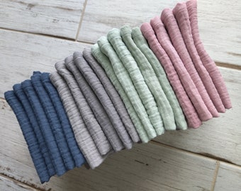 Groothandel set van 50 mousseline zakdoeken bulk, 37 kleuren, zacht dubbel gaas katoen, milieuvriendelijke weefsels, nul afval / herbruikbaar