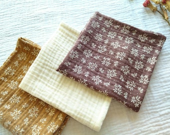 Muslin Handkerchiefs, Set of 3 Soft Double Gauze Hankies, Eco Friendly Cotton Tissues, Zero Waste/ Reusable, Handmade Product