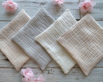 Small 5" Muslin Face Cloths /Washcloths in 36 colors, Bio Cotton Wash Cloths, Reusable Organic Cotton Gauze Wipes, Square Washable Face Pads