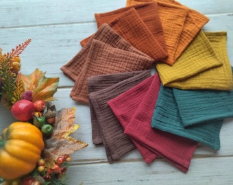 Organic Muslin Fall Handkerchiefs, Soft Double Gauze, Eco Friendly Cotton Tissues, Zero Waste/ Reusable, Handmade Product, Autumn flu