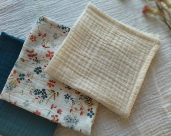 Summer Meadow Muslin Handkerchiefs, Set of 3 Soft Double Gauze Hankies, Floral Handkerchief, Eco Friendly Products, Zero Waste/ Reusable