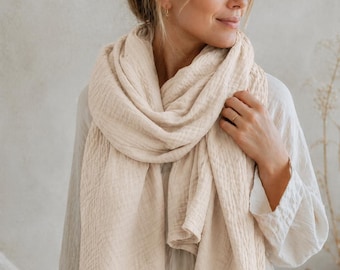 Organic Cotton Gauze Scarf, Extra Soft White Muslin / Custom Size / All Seasons