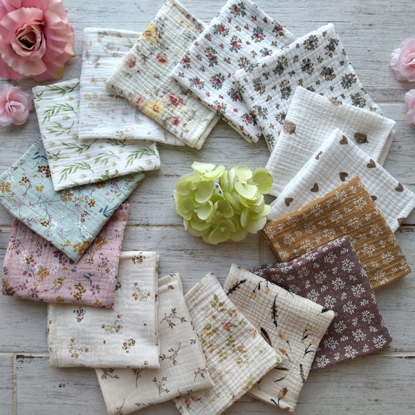 Floral Muslin Handkerchiefs, Soft Double Gauze Flower Hankies for Women, Eco Friendly Cotton Tissues, Zero Waste/ Reusable