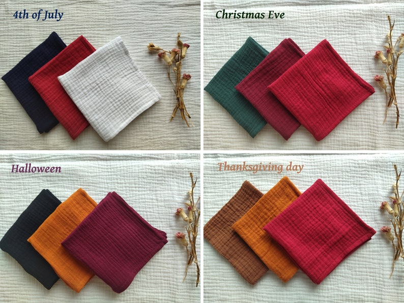 Set of Muslin Handkerchiefs, Organic Cotton Hankie, Soft Double Gauze Handkerchief, Eco Friendly Tissues, Zero Waste / Reusable / Handmade image 8