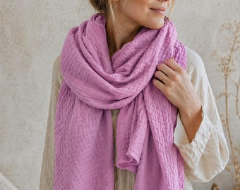 Cotton Women Scarf, Woman Lightweight Muslin Double Gauze Scarves, Soft Shawl / Pink Colors