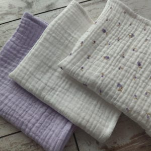 Petite Flowers Muslin Handkerchiefs, Set of 3 Soft Double Gauze Hankies, Lavender Floral Handkerchief, Eco Friendly Cotton Tissues
