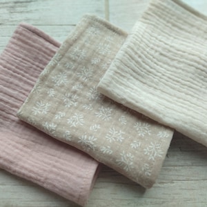 Fazzoletti di mussola, set di 3 fazzoletti morbidi in doppia garza, fazzoletto di cotone floreale, fazzoletti ecologici, zero sprechi/riutilizzabili, fatti a mano