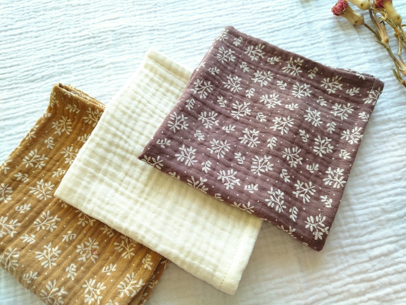 Set of Muslin Handkerchiefs, Organic Cotton Hankie, Soft Double Gauze Handkerchief, Eco Friendly Tissues, Zero Waste / Reusable / Handmade image 2