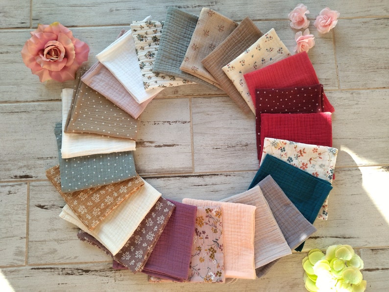 Set of Muslin Handkerchiefs, Organic Cotton Hankie, Soft Double Gauze Handkerchief, Eco Friendly Tissues, Zero Waste / Reusable / Handmade image 1