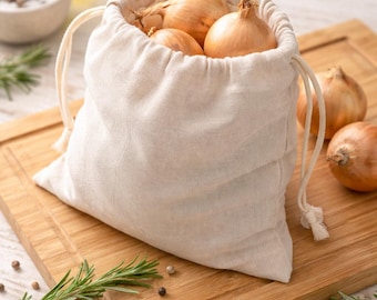 Linen Storage Bag, Natural Washed Linen Onion Bags, Reusable Bread Keeper