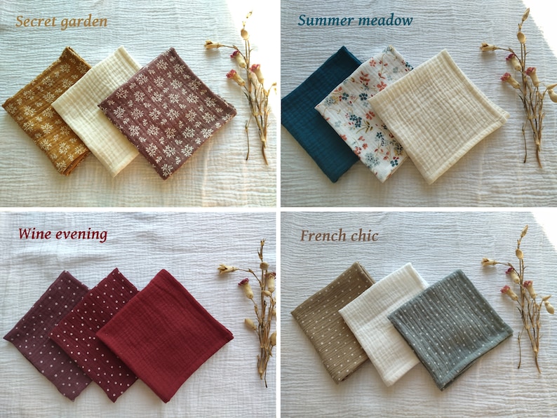 Set of Muslin Handkerchiefs, Organic Cotton Hankie, Soft Double Gauze Handkerchief, Eco Friendly Tissues, Zero Waste / Reusable / Handmade image 4