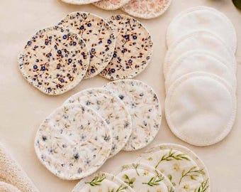 Organic Cotton Face Pads: Set of 10 Reusable Makeup Remover Facial Rounds / Muslin, Flannel