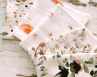 Flowers Muslin Handkerchief, Double Gauze Cotton Hankies, Reusable Tissues